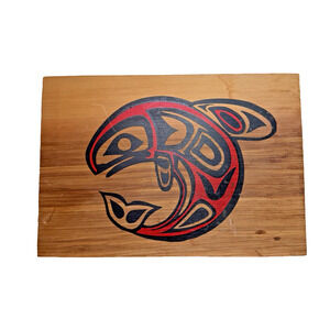 Empty Wood Box Cigar Style Box from Juneau Alaska Indian Whale Painted on Top